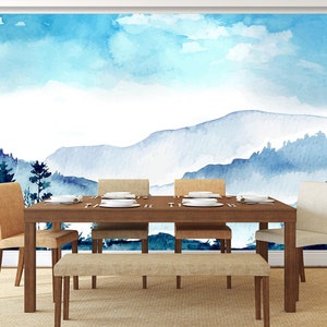 3D Light Blue Mountains R4079 Fondo de pantalla extraíble Fondo de pantalla autoadhesivo Papel tapiz extra grande Peel & Stick Wallpaper Mural AJ WALLPAPERS