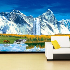 3D Snow Mountain Falls R4536 Fondo de pantalla extraíble Fondo de pantalla autoadhesivo Papel tapiz extra grande Peel & Stick Wallpaper Wallpaper Mural AJ WALLPAPERS