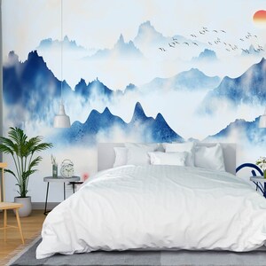 3D Montanhas Azuis L1178 Papel de Parede Removível Papel de Parede Autoadesivo Extra Grande Peel & Stick Papel de Parede Mural AJ PAPÉIS DE PAREDE