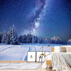 3D Snowy Starry Sky L751 Papier peint amovible Papier peint autocollant Extra Large Peel & Stick Papier peint Papier peint Mural AJ WALLPAPERS