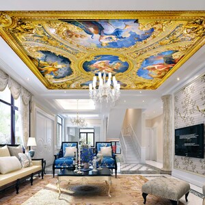 3D Giallo Grafico CC142 Soffitto Wallpaper Rimovibile Auto Adesivo Carta Da parati Grande Spalline Murale AJ WALLPAPERS