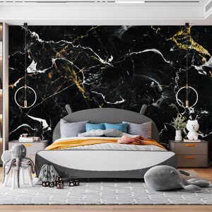 3D Schwarzer Marmor L1155 abnehmbare Tapete selbstklebende Tapete Extra große Peel & Stick Wallpaper Tapete Wandbild AJ HINTERGRUNDBILDER