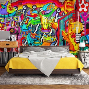 3D Graffiti Funny World L1108 Tapeta usuwalna Tapeta samoprzylepna Bardzo duża tapeta samoprzylepna Tapeta ścienna AJ WALLPAPERS