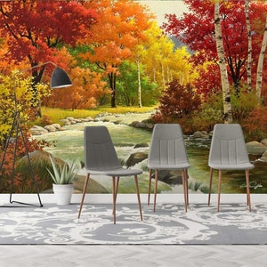3D Herbst WaldFarben L781 abnehmbare Tapete selbstklebende Tapete extra groß Peel & Stick Tapete Tapete Wandbild AJ WALLPAPERS