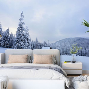 3D verschneiter Kiefernwald L1828 Abnehmbare Tapete Selbstklebende Tapete Extragroßes Wandbild zum Abziehen und Aufkleben AJ WALLPAPERS
