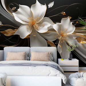 3D Delicadas Flores Blancas L1789 Papel Pintado Removible Papel Pintado Autoadhesivo Papel Pintado Extra Grande Peel & Stick Papel Pintado Mural AJ WALLPAPERS