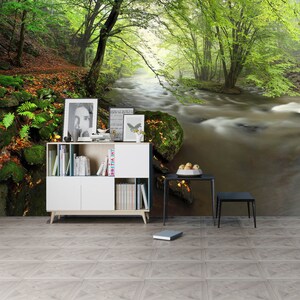 3D Forest Creek Ansicht R6482 abnehmbare Tapete selbstklebend Tapete extra groß Peel & Stick Tapete Tapete Wandbild AJ WALLPAPERS