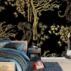 3D Golden Thread Tigers L888 Removable Wallpaper Self Adhesive Wallpaper Extra Large Peel & Stick Wallpaper Wallpaper Mural AJ WALLPAPERS