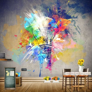 3D bombilla de luz D123 fondo de pantalla extraíble autoadhesivo papel pintado extra grande Peel & Stick Wallpaper Mural AJ WALLPAPERS