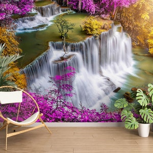 3D Wald Wasserfall L1586 Ablösbare Tapete selbstklebende Tapete Extra große Peel & Stick Wallpaper Wallpaper Wandbild AJ HINTERGRUNDBILDER