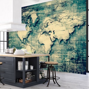 3D Mapa Verde Vintage L1009 Papel de Parede Removível Papel de Parede Autoadesivo Extra Grande Peel & Stick Papel de Parede Mural AJ PAPÉIS DE PAREDE