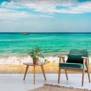 3D Beach Green Sea R4095 abnehmbare Tapete selbstklebend Tapete extra groß Peel & Stick Tapete Tapete Wandbild AJ WALLPAPERS