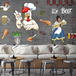 3D Poulet et Bière L1058 Papier peint amovible Papier peint auto-adhésif Extra Large Peel & Stick Papier peint Papier peint Mural AJ WALLPAPERS
