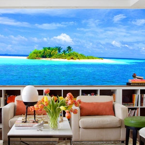3D Sea Island Green Plants R5202 abnehmbare Tapete selbstklebend Tapete Peel & Stick Tapete Tapete Wandbild AJ WALLPAPERS
