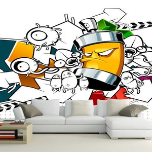3D Cartoon Graffiti C62 abnehmbare Tapete selbstklebende Tapete Extra große Peel & Stick Wallpaper Wallpaper Wandbild AJ WALLPAPERSS