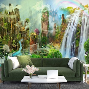 3D Mountain Waterfall L3050 Papel pintado removible Papel pintado autoadhesivo Papel pintado extra grande Peel & Stick Papel pintado Mural AJ WALLPAPERS