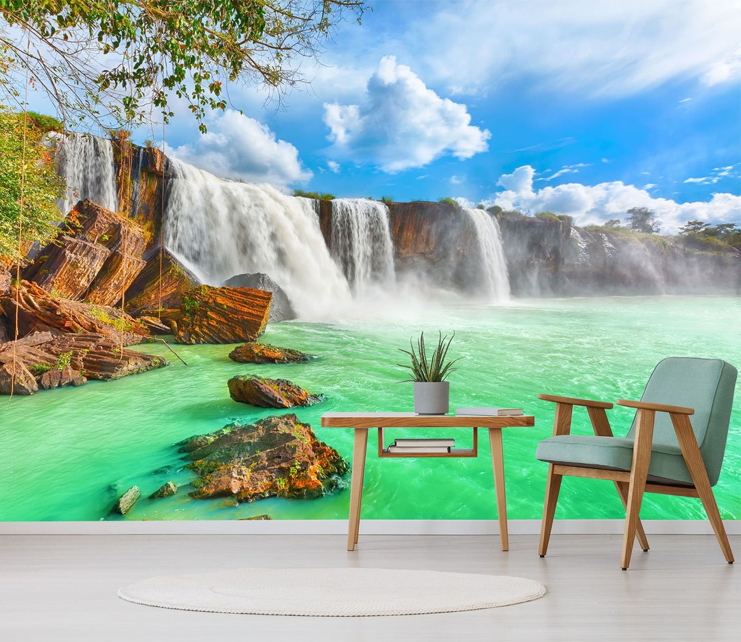 3D Waterfall Green Lake R1128 Removable Wallpaper Self Adhesive ...
