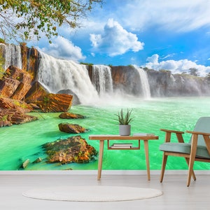3D Wasserfall Grün See R1128 abnehmbare Tapete selbstklebende Tapete extra groß Peel & Stick Tapete Tapete Wandbild AJ WALLPAPERS