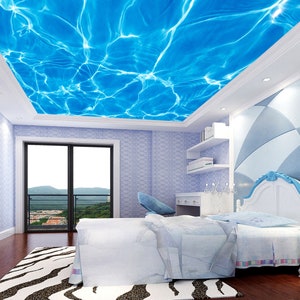 3D blauwe rimpel C077 plafond wallpaper verwisselbare zelf klevende wallpaper grote Peel & stick Wallpaper Wallpaper muurschildering AJ WALLPAPERS