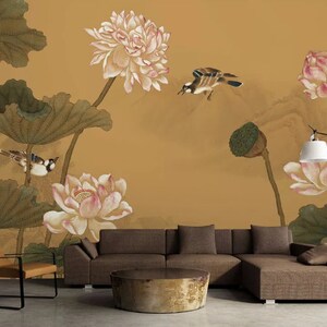 3D Style chinois Lotus N251 Fonds d'écran amovible Auto-adhésif Fonds d'écran Extra Large Peel - Stick Wallpaper Wallpaper Mural AJ WALLPAPER AJ WALLPAPER