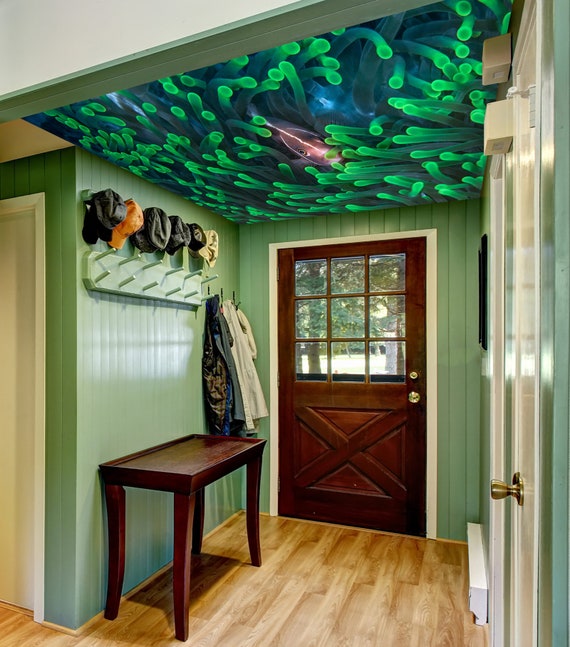 3D Shiny Green Corals CA1359 Ceiling Wallpaper Removable