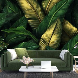 3D Grüne Bananenblätter L3090 Entfernbare Tapete Selbstklebende Tapete Extragroßes Wandbild zum Abziehen und Aufkleben AJ WALLPAPERS