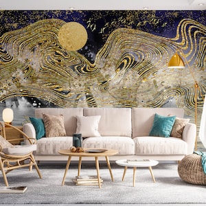 3D Golden Moon L1510 Papel tapiz removible Papel tapiz autoadhesivo Papel tapiz extra grande Peel & Stick Papel tapiz Mural AJ WALLPAPERS