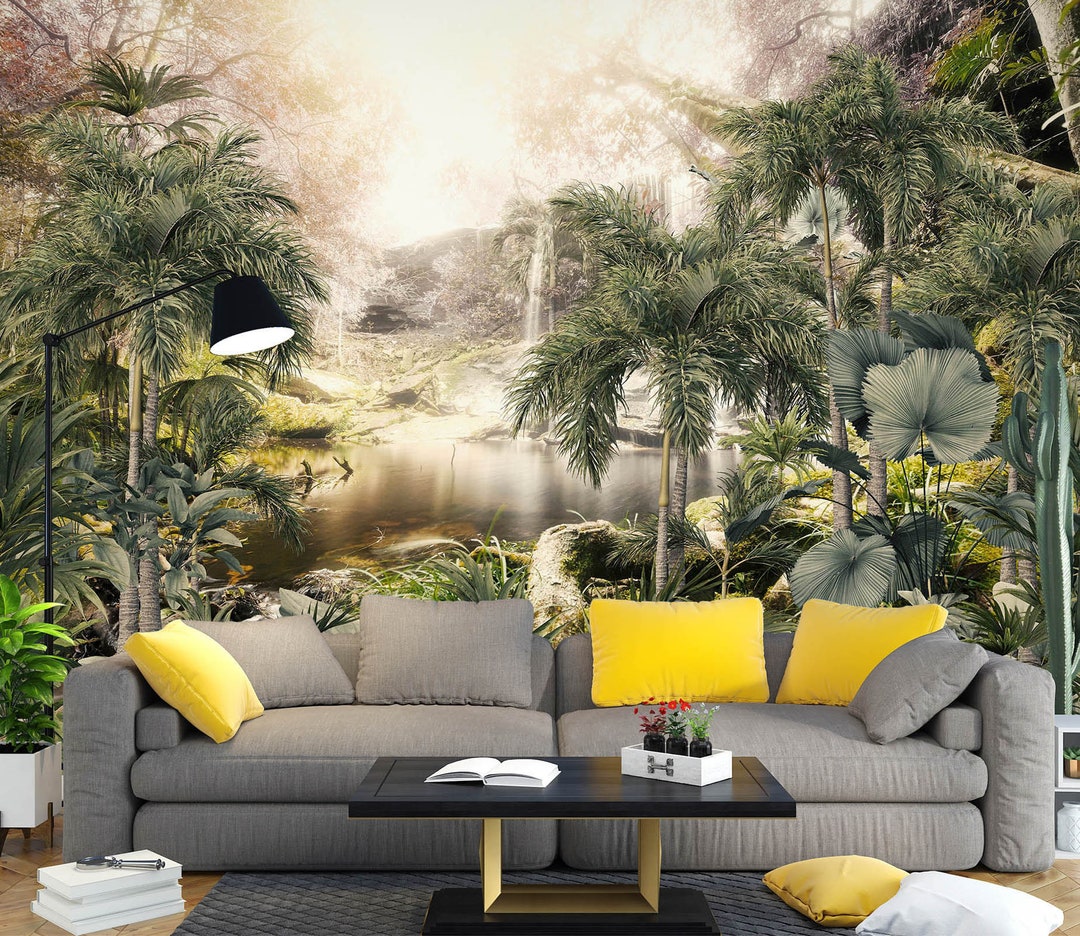 3D Forest Waterfall L2542 Removable Wallpaper Self Adhesive Wallpaper ...