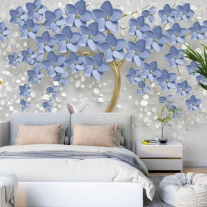 3D Simples Flores Azuis L2649 Papel de Parede Removível Papel de Parede Autoadesivo Extra Grande Peel & Stick Papel de Parede Mural AJ PAPÉIS DE PAREDE