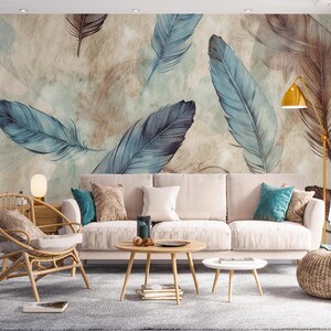 3D Blue Feathers L2595 Papel pintado removible Papel pintado autoadhesivo Papel pintado extra grande Peel & Stick Papel pintado Mural AJ WALLPAPERS