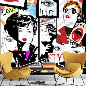 3D Graffiti Fashion Art R11216 Verwijderbaar Behang Zelfklevend Behang Extra Grote Peel &Stick Wallpaper Wallpaper Mural AJ WALLPAPERS