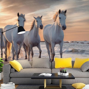 3D Animal White Horse L2714 Papel pintado removible Papel pintado autoadhesivo Extra grande Peel & Stick Wallpaper Mural AJ WALLPAPERS