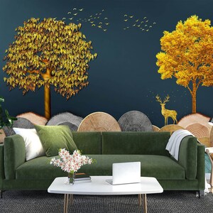 3D Golden Deer L2318 Papel pintado removible Papel pintado autoadhesivo Extra grande Peel & Stick Wallpaper Mural AJ WALLPAPERS