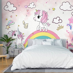 3D Cartoon Tier Einhorn L2491 Abnehmbare Tapete selbstklebende Tapete Extra große Peel & Stick Wallpaper Wallpaper Wandbild AJ HINTERGRUNDBILDER