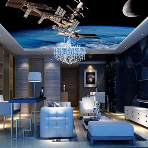 3D ruimtevaartuig in Sky CA186 plafond wallpaper verwisselbare zelf klevende wallpaper grote Peel & stick Wallpaper Wallpaper muurschildering AJ WALLPAPERS