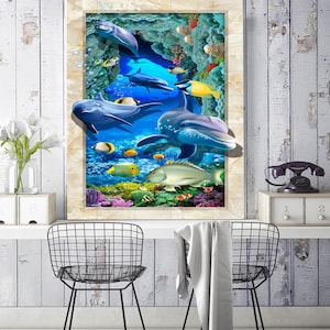 3D Smart Dolphins R4790 abnehmbare Tapete selbstklebend Tapete extra groß Peel & Stick Tapete Tapete Wandbild AJ WALLPAPERS
