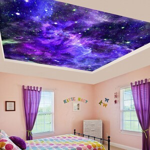 3D Lila Galaxy Dream CA3317 Deckentapete abnehmbare selbstklebende Tapete große Peel & Stick Tapete Tapete Wandbild AJ WALLPAPERS