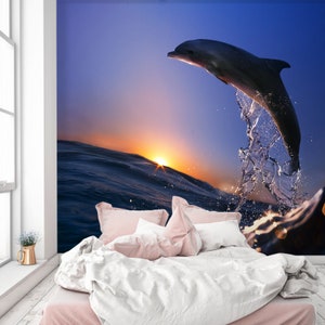 3D Jumping Dolphin Sun A1397 abnehmbare Tapete selbstklebende Tapete Extra große Peel & Stick Wallpaper Wallpaper Wandbild AJ WALLPAPERS