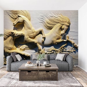 3D Carved Animal Horse L2833 Papel pintado removible Papel pintado autoadhesivo Extra grande Peel & Stick Wallpaper Mural AJ WALLPAPERS