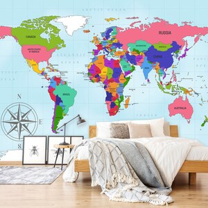 3d colorido mapa do mundo l1042 papel de parede removível auto adesivo extra grande casca & vara papel de parede mural aj papéis de parede