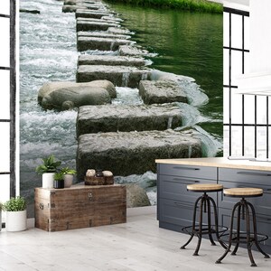 3D Stone Road On Water L1513 Papel pintado extraíble Papel pintado autoadhesivo Papel tapiz Extra grande Peel & Stick Papel tapiz Mural AJ WALLPAPERS