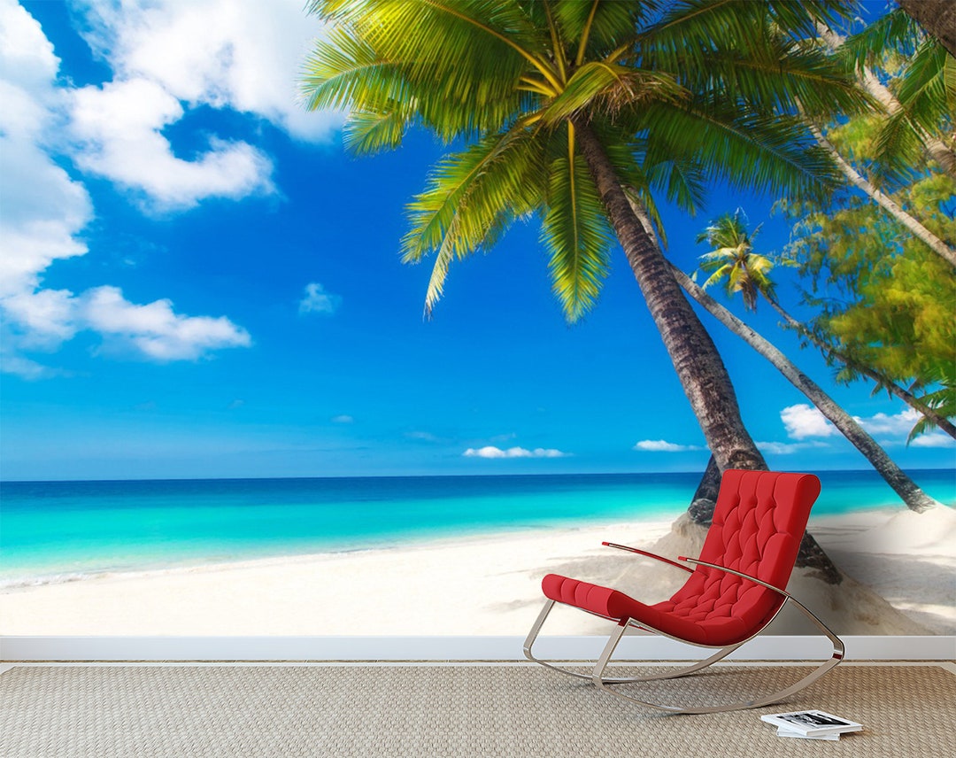 3D Palm Tree With Beach L194 Removable Wallpaper Self Adhesive ...