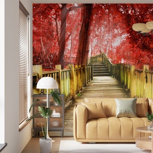 3D Wald rote Blätter L1319 abnehmbare Tapete selbstklebende Tapete Extra große Peel & Stick Wallpaper Tapete Wandbild AJ HINTERGRUNDBILDER