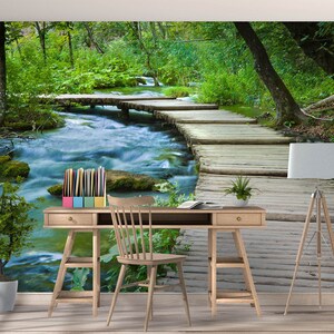 3D Waldholz Brücke L1091 abnehmbare Tapete selbstklebende Tapete extra groß Peel & Stick Tapete Tapete Wandbild AJ WALLPAPERS