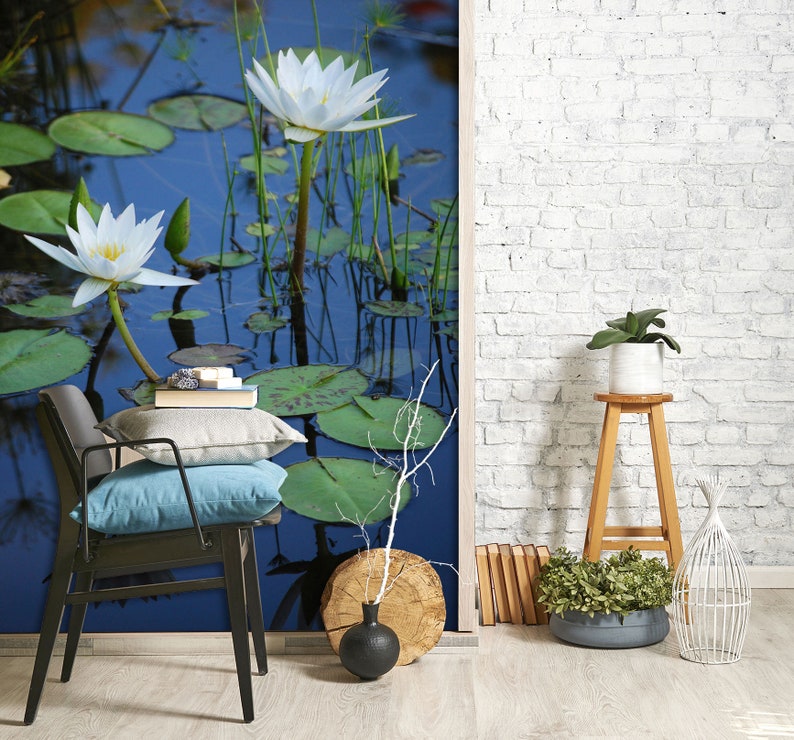 3D White Water Lily R5036 Removable Wallpaper Self Adhesive Wallpaper