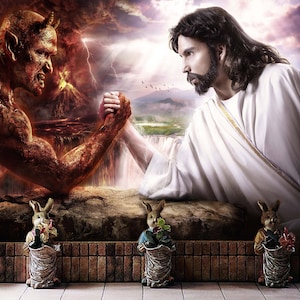 3D God Devil Fight R4903 abnehmbare Tapete selbstklebend Tapete extra groß Peel & Stick Tapete Tapete Wandbild AJ WALLPAPERS