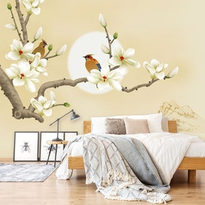 3D Moon Magnolia R1441 Verwijderbaar Behang Zelfklevend Behang Extra Grote Peel &Stick Wallpaper Wallpaper Mural AJ WALLPAPERS