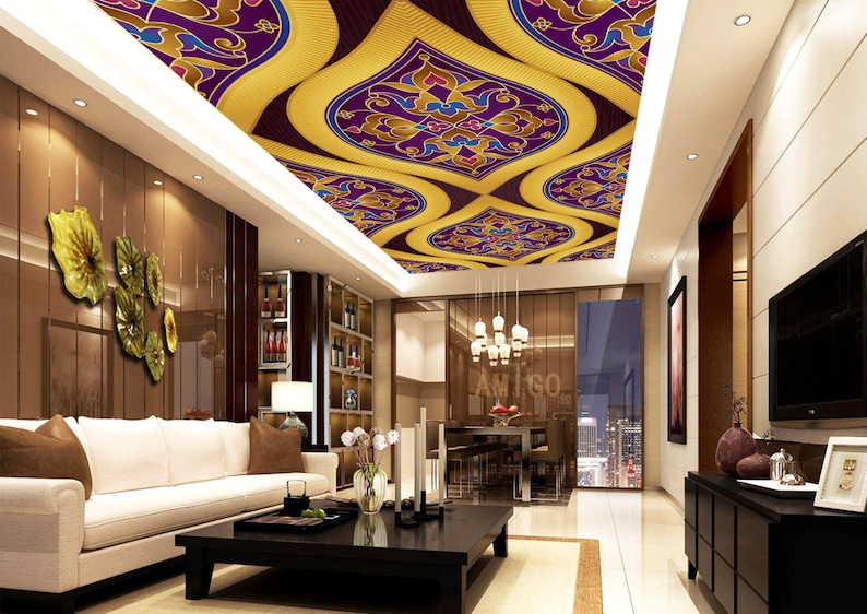 3D Yellow Texture C043 Ceiling Wallpaper Removable Self Etsy
