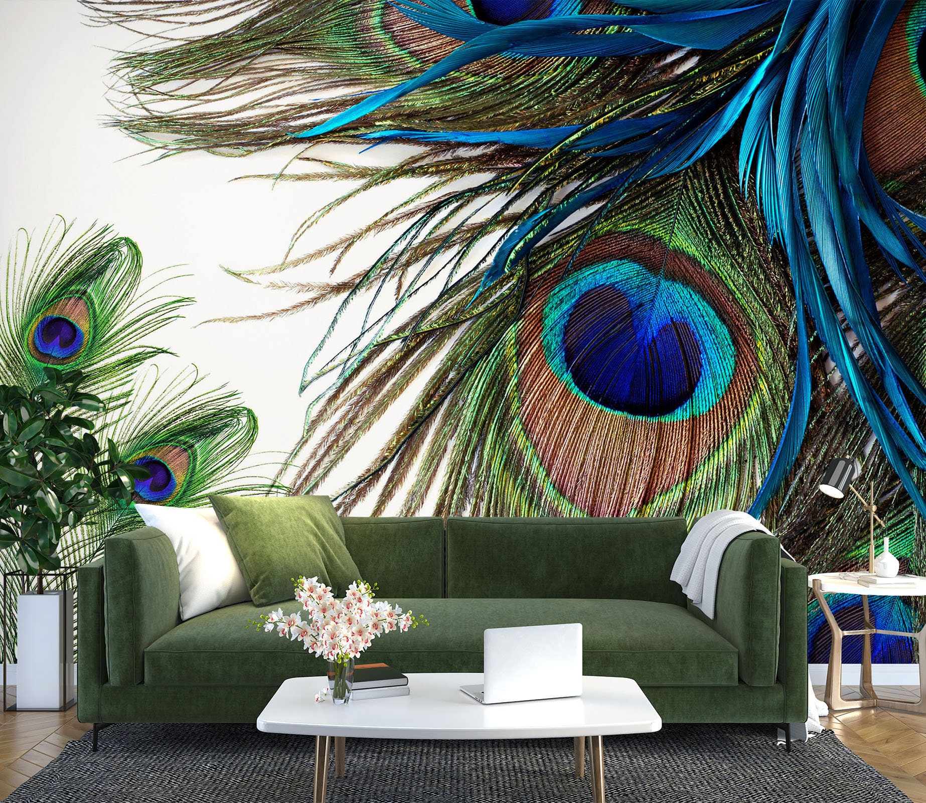3D Peacock Feather L1124 Removable Wallpaper Self Adhesive