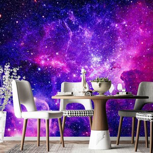 3D Bright Purple Galaxy R6573 Verwijderbaar Behang Zelfklevend Behang Extra Grote Peel &Stick Wallpaper Wallpaper Mural AJ WALLPAPERS